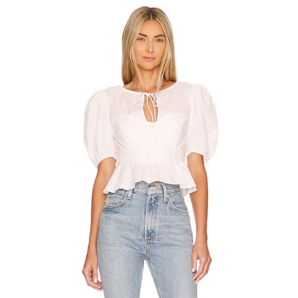 NWT For Love & Lemons Jocelyn Puff Sleeve Peplum Crop Top